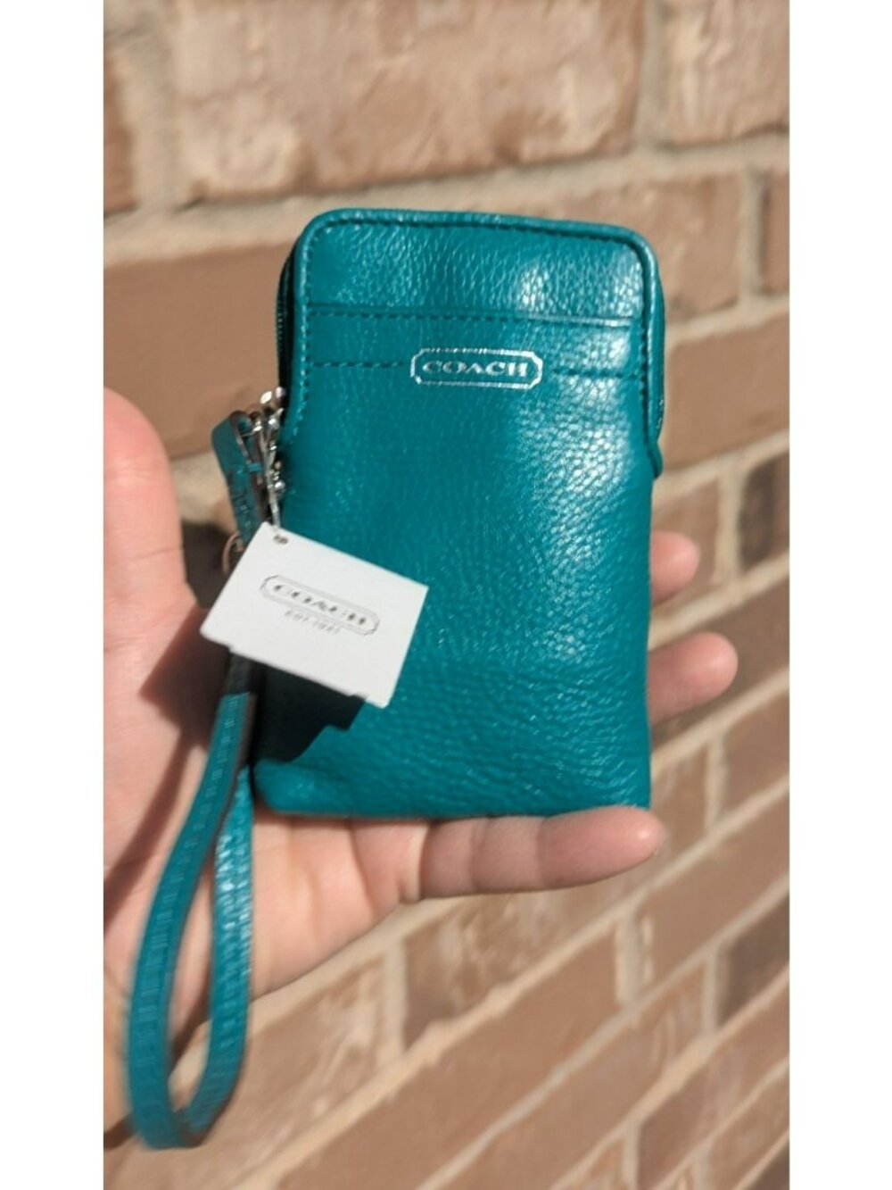 NEW Coach Park 2000s Pebbled Leather Universal Phone Camera Case Bright Jade